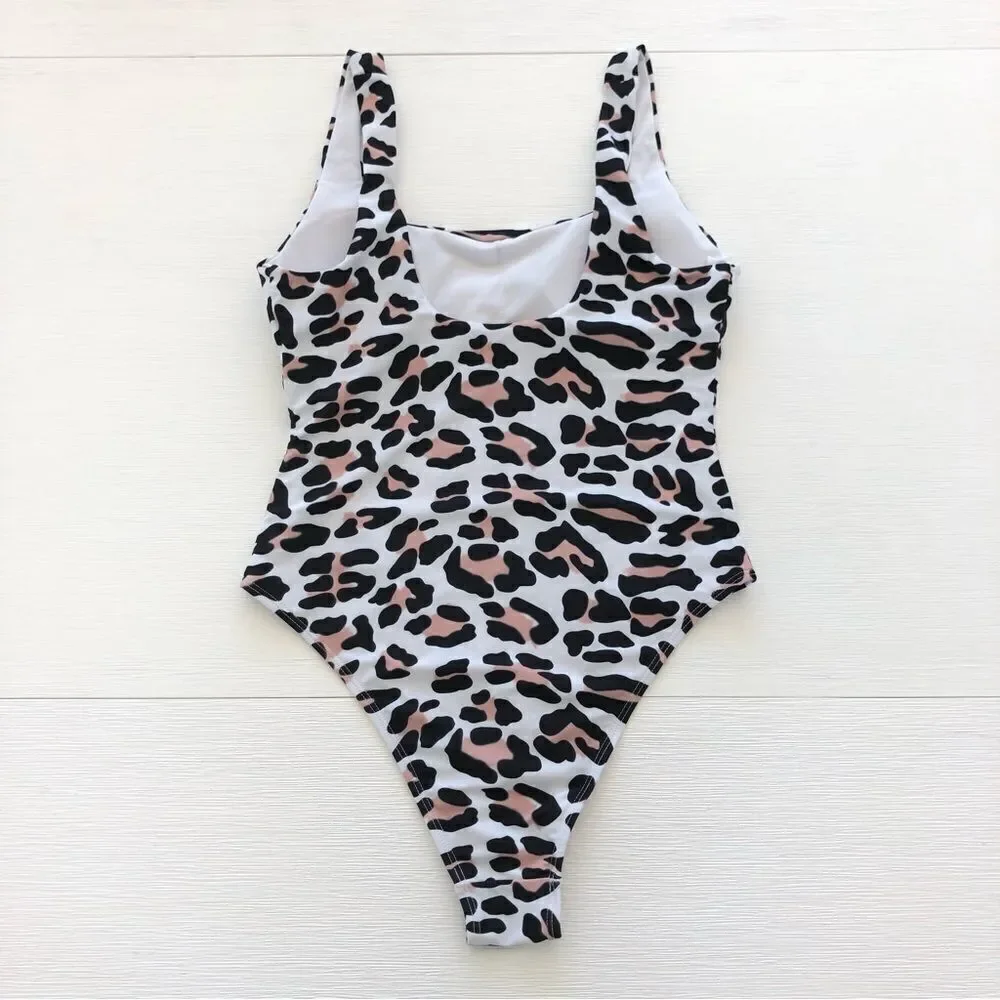 Shein Leopard Cheeky Tank One Piece Swimsuit With Bra Pads Medium